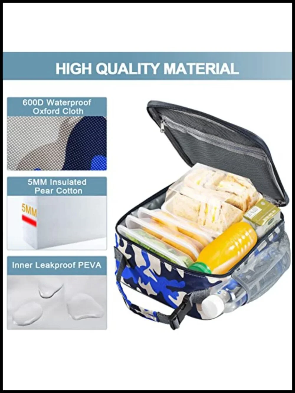 Insulated Lunch Bag Large Capacity Waterproof Oxford Cloth with Detachable